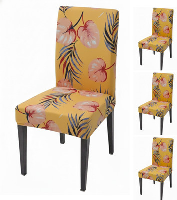 Mintos Polycotton 1 Seater Chair Floral Cover(Pack of 4 Yellow)