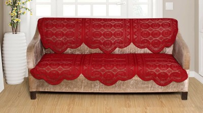 EASTTARDOMM Polycotton Abstract 3 Seater Sofa Cover(Maroon Pack of 2)