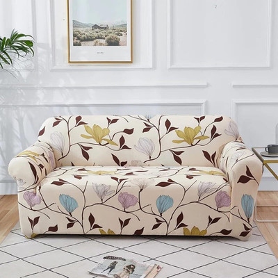 HOME BEAUTIFIER Polyester Striped 3 Seater Sofa Cover(Cream Brown Leaf Pack of 1)