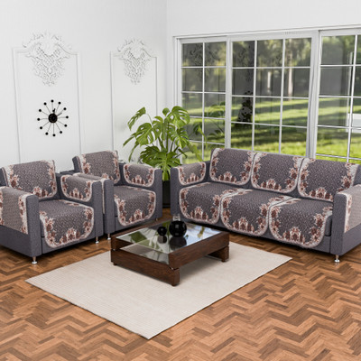 KUBER INDUSTRIES Polyester, Velvet Abstract 3+1+1 Seater Sofa Cover(Brown & Golden Foil Pack of 16)