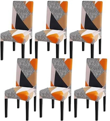Roodra Creations Polycotton 1 Seater Chair Geometric Cover(Pack of 6 orange)