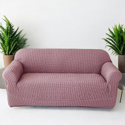 Coozly Polyester Polka 3 Seater Sofa Cover(Salmon Pink Color, Pack of 1)