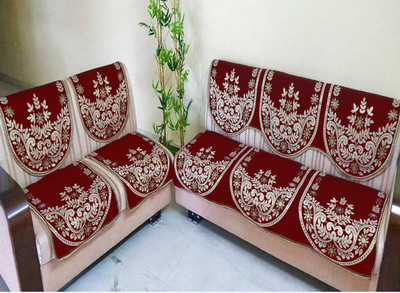 Daivik Cotton Floral 3+2 Seater Sofa Cover(Maroon Pack of 6)