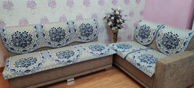 MHF Jacquard Floral 3+1+1 Seater Sofa Cover(Silver Pack of 6)