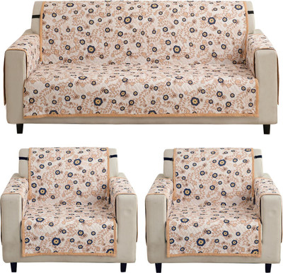 HOKiPO Polyester Floral 3+1+1 Seater Sofa Cover(Light Peach Candytuft Pack of 3)