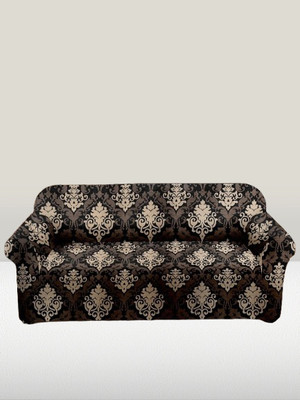 shringoori creations Polyester Floral 3 Seater Sofa Cover(Brown Pack of 1)