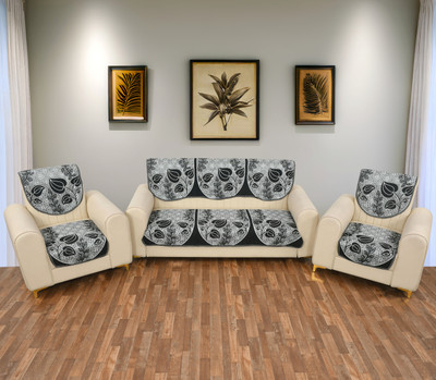 EmmEmm Cotton 3+1+1 Seater Sofa Floral Cover(Pack of 6 Black)