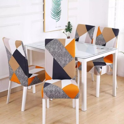 ADstore Polycotton Geometric 1 Seater Chair Cover(orange Pack of 4)