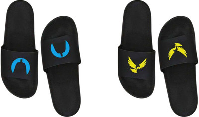 nvisan Men Slides(Blue, Yellow, Black , 8)