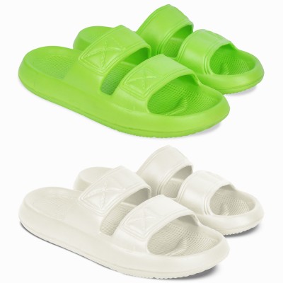 TieFit Men Stylish & Comfortable Breathable Slide Combo For Men Slides(Off White, Green , 9)