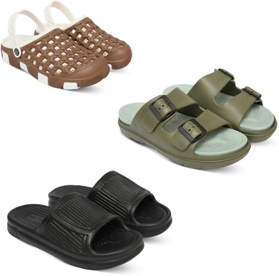 Acorn Men Slides(Brown, Olive, Black , 8)