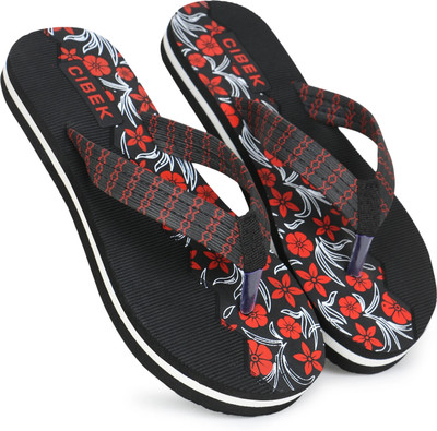 CIBEK Women Comfortable Stylish and Trending Colorful Printed Slippers Flip Flops(Black , 5)