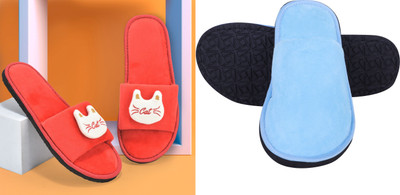 Y key Women Flip Flops(Blue, Red , 6)