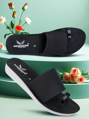 BERSACHE Women Flip Flops(Black , 8)