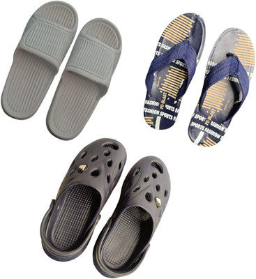 BLIBBERS Men Slippers(Grey, Blue, Black , 6)