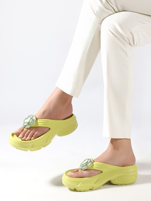 Zapatoz Women Flip Flops(Green , 6)