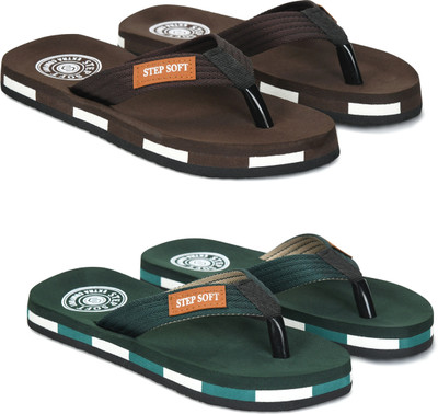 Stepsoft Men Slippers(Brown, Green , 6)