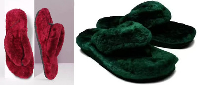 rexizone Women Flip Flops(Green, Maroon , 7)