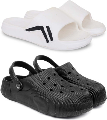 KAPYANSH Men Slides(White, Black , 6)