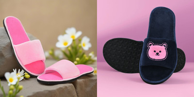 Y key Women Flip Flops(Pink, Navy , 6)