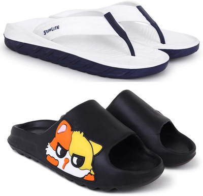 Kapani Fashion Men Slippers(White, Black , 8)