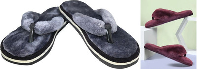 rexizone Women Flip Flops(Grey, Maroon , 7)