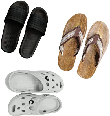 BLIBBERS Men Slippers(Black, Brown, Off White , 9)