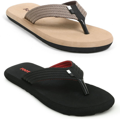 Footup Men Slippers(Beige, Black , 10)