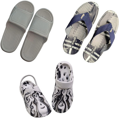 BLIBBERS Men Slippers(Grey, Blue, Off White , 7)