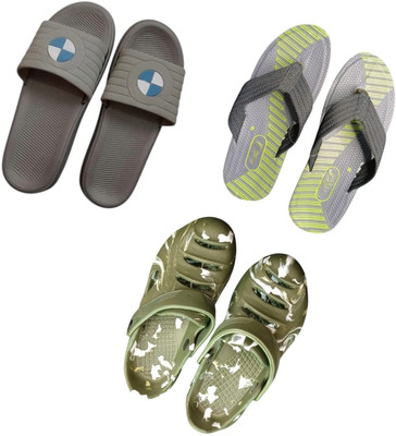 BLIBBERS Men Slippers(Grey, Grey, Green , 7)