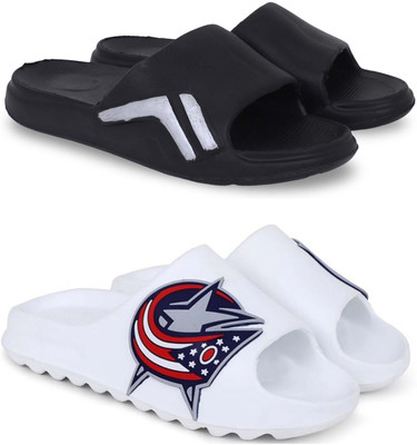 KAPYANSH Men Slippers(Black, White , 10)