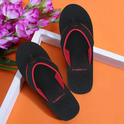 TREATTOES Women Soft Ortho-Care Diabetic Orthopaedic Comfort Dr Slippers & Flipflops Ladies Girl Flip Flops(Black, Red , 5)