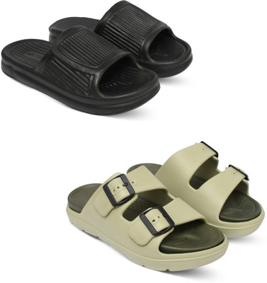 Acorn Men Slides(Black, Beige , 6)