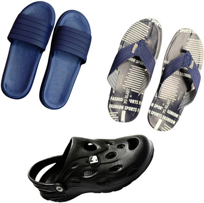 BLIBBERS Men Slippers(Blue, Black , 8)