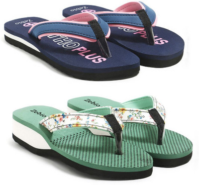 zebio Women Slippers(Navy, Pink, Green , 7)