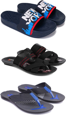 DRACKFOOT Men Slippers(Black, Blue, Grey , 7)