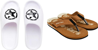 Sirex Men Slides(Off White, Brown , 7)