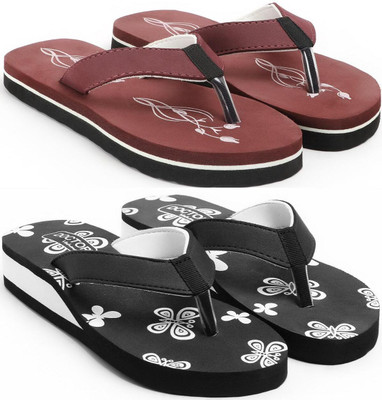 VAHMAH Women Slippers(Maroon, Black , 4)