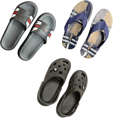 BLIBBERS Men Slippers(Black, Blue, Grey , 7)