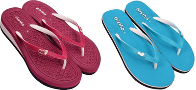 NISTHA Women Flip Flops(Tan, Blue , 4)