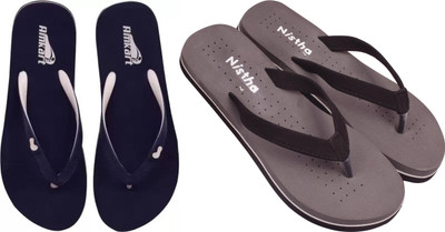 NISTHA Women Flip Flops(Navy, Brown , 8)