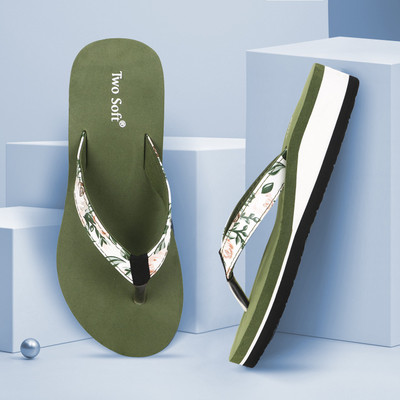 TWO SOFT Women Stylish Women Slippers Lightweight Comfort Fancy Flip Flops For women& Girls Slippers(Green , 6)