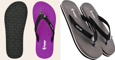 DASHNY Women Flip Flops(Purple, Grey , 4)