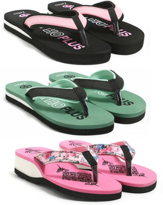 zebio Women Slippers(Black, Pink, Green, Black, Pink , 6)