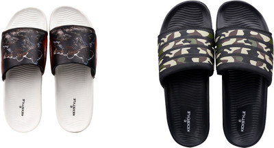 KICKSTYLE Men Slides(Black, White , 11)