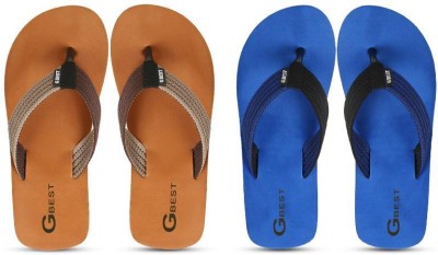 G Best Men Flip Flops(Blue, Brown , 9)