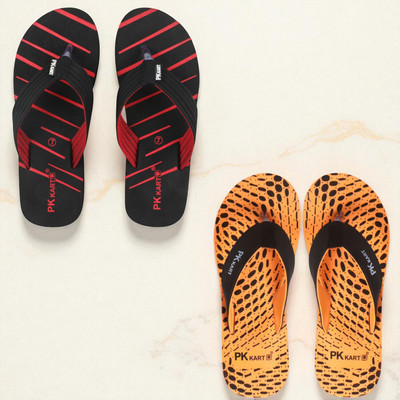 PKKART Men Slippers(Black, Orange , 8)
