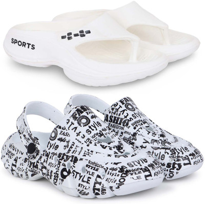 Kapani Fashion Men Slippers(White, Grey , 9)
