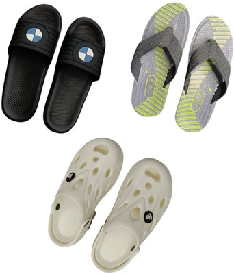 BLIBBERS Men Slippers(Black, Grey, White , 9)