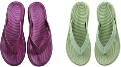 Shivaru trader Women Slippers(Green, Purple , 8)